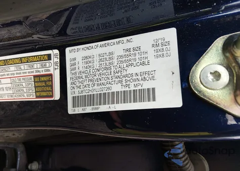 2020 Acura Rdx Standard from USA, damaged, VIN 5J8TC2H31LL027260
